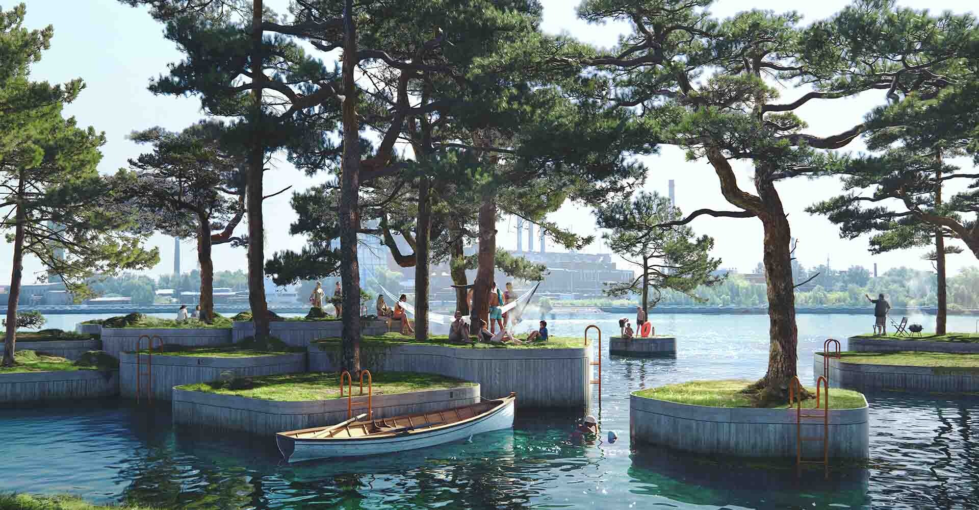 Un “parquipiélago” de islas flotantes para dar más espacio público a Copenhague